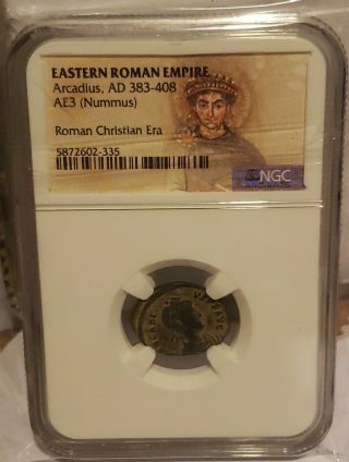 Ancient Roman Coin 383 - 408 Ad Eastern Roman Empire Arcadius Ae3 Nummus Coin Ngc