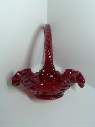 Fenton Art Glass Ruby Red Lambstongue Basket.  There Is A Small Scratch