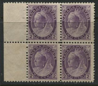 Canada 1897 2 Cents Numeral Block Of 4 No Gum