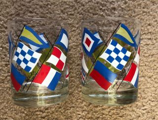 George Briard 1960’s Mcm 2 Nautical Flying Flags 12oz Rock Glass Signed