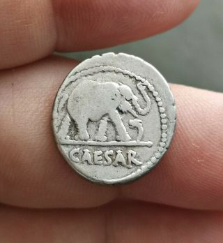 Roman Republic Silver Denarius 49 Bc Julius Caesar War Elephant Pontifical Tools