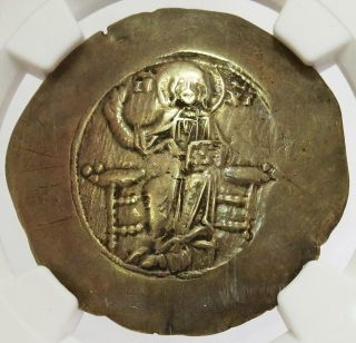 1118 - 1143 AD BYZANTINE EMPIRE JOHN II GOLD/ELECTRUM ASPRON TRACHY COIN NGC XF 2