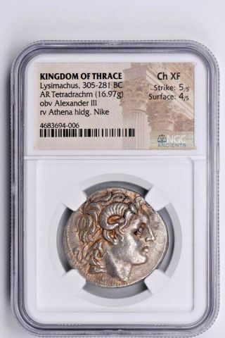 Kingdom Of Thrace,  Lysimachus Ar Tetradrachm 305 - 281 Bc Ngc Ch Xf Witter Coin