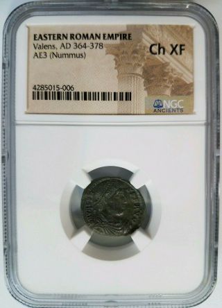 Valens Eastern Roman Empire Bi Ae3 Nummus Ngc Ch Xf Ancient Siscia Angel Coin