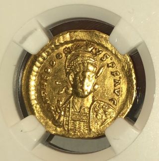 Eastern Roman Empire,  Theodosius II (402 - 450 AD) Gold Solidus Coin.  NGC XF 4/3 3