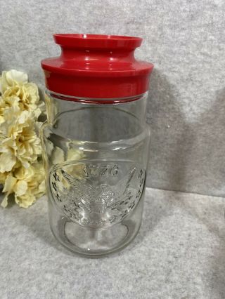 Vintage Anchor Hocking 1776 Bicentennial Glass Jar With Red Plastic Lid