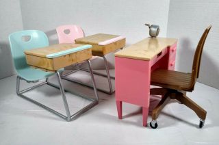 Our Generation Doll Size Teachers Desk W/chair & Student School Desks By Battat