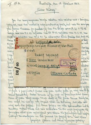 Canada / Germany 1943 Incoming Cover / Letter To Pow Camp Espanola,  Ontario Pow