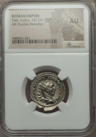 Roman Empire Trebonianus Gallus 251 - 253 Ar Double Denarius Ngc Au Ancient Coin
