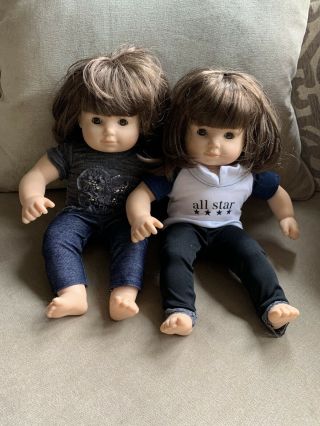 American Girl Bitty Baby Twin Dolls Brunette Brown Eyes Outfits