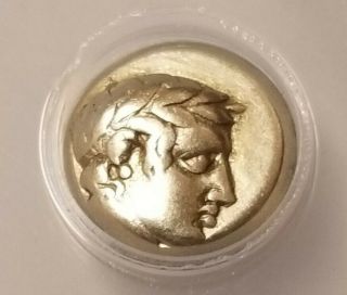 Lesbos,  Mytilene Greek Hecte Apollo Anacs Vf30 Ancient Gold Coin