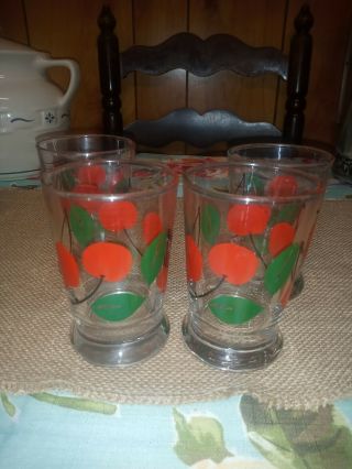 Four Vintage Libbey Juice Glasses W.  Cherries Ec