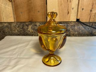 Vintage Amber Glass Small Lidded Pedestal Candy Trinket Dish