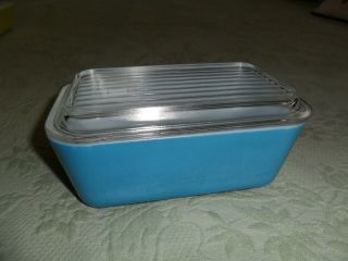 Vintage Pyrex Refrigerator Dish 0502 Blue With Ribbed Clear Lid 502 - C