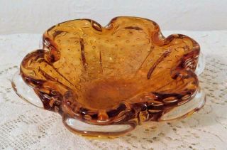 Vintage Mid Century Italian Murano Art Glass Dish Bowl Ashtray Controlled Bubble