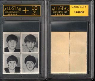 The Beatles Group Black & White 1964 Stamp Block Graded Asg 10