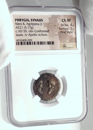 NERO & Mother AGRIPPINA JR 55AD Synaus Phrygia Ancient Roman Coin NGC i80947 3
