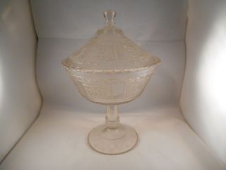 Eapg Clear Glass Covered Compote,  Panelled Forget - Me - Not Pattern,  Bryce Brothers