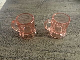 2 Vintage Pink Depression Glass Small Mugs