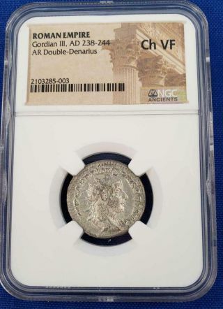 Roman Empire Gordian 3rd Ad 238 - 244 Ad Ngc Ch Vf Silver Double - Denarius L7728
