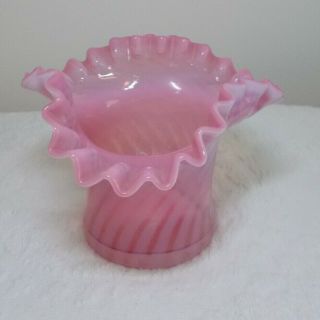 Vintage Fenton Cranberry Opalescent Spiral Optic Vase Crimped Edge