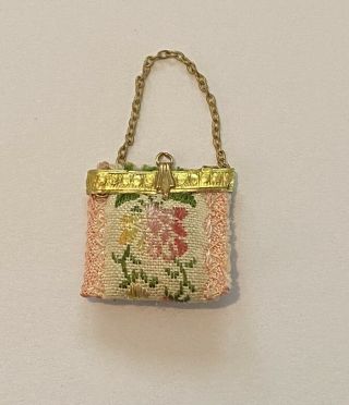 Vintage Miniature Artisan Dollhouse Embroidered Tapestry Handbag Purse Bag
