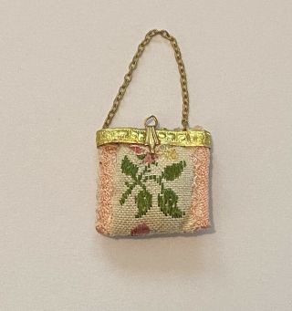 Vintage Miniature Artisan Dollhouse Embroidered Tapestry Handbag Purse Bag 2