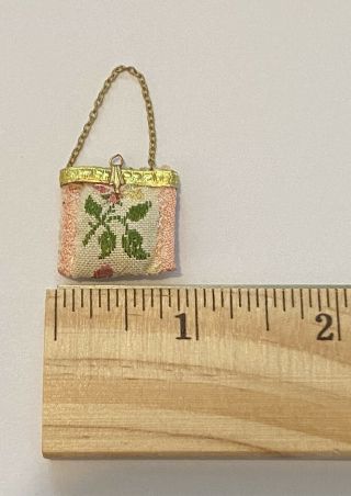 Vintage Miniature Artisan Dollhouse Embroidered Tapestry Handbag Purse Bag 3