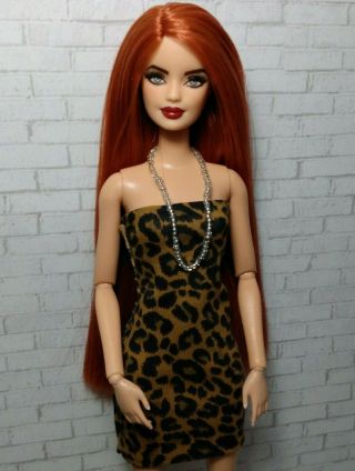 Ooak Fashionista Articulated Barbie Doll,  Auburn Red Hair In Leopard Dress