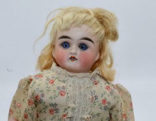 Antique 13 Inch Bisque Head German Doll With Leather Body & Glass Sleepy Eyes
