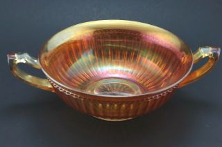 Vintage Iridescent Marigold Carnival Glass Serving Dish Bowl With Handles