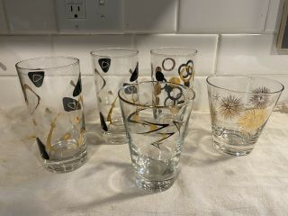 Vintage Swanky Swigs Amoebas Starbursts Boomerang Rings Water Glass Mid Century