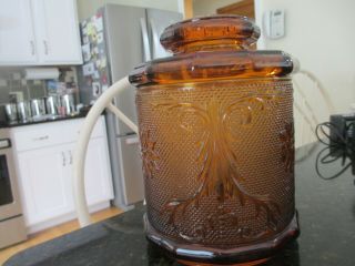 Tiara Indiana Amber Glass Biscuit Canister Jar 7 1/4 "