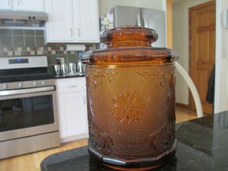 Tiara Indiana Amber Glass Biscuit Canister Jar 7 1/4 