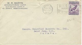 1934 Newfoundland Business Cover From W.  R.  Martin,  St.  John 