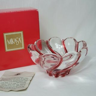 Mikasa Germany Red And Clear Peppermint Swirl Crystal Candy Bowl Dish 4 " Dia.