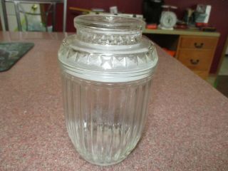 Vintage Anchor Hocking Clear Glass Ribbed Canister Jar 7 " Tall Star On Top P
