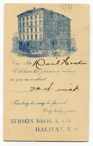 Canada Stationery - Halifax Ns 1899 Simson Bros Druggists - Advertising Postcard