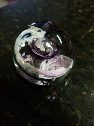 Art Glass Paperweight Signed Caithness Moon Crystal Scotland Blown Glass Purple