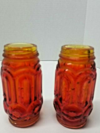Vintage Le Smith Stars And Moon Amberina Orange Red Glass Salt & Pepper Shakers