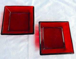 Vintage Ruby Red Square Condiment Bowls Set Of 2
