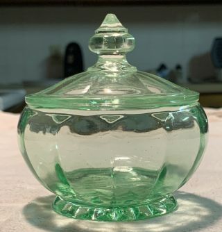 Vintage Depression Glass Green Aqua Candy Dish W/ Lid 3 - 3/4”