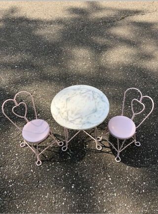 American Girl Sweet Treats Bakery Ice Cream Parlor Pink Bistro Set Table Chairs