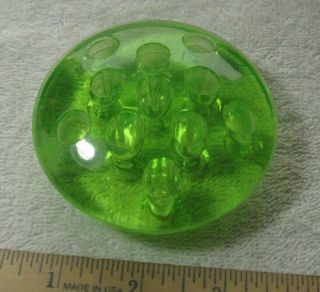 Vintage Green Uranium Glass Flower Frog 11 Holes