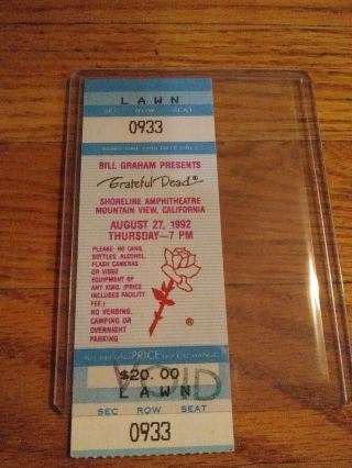Grateful Dead Mail Order Ticket Stub,  08/27/1992,  Shoreline,  Mountainview