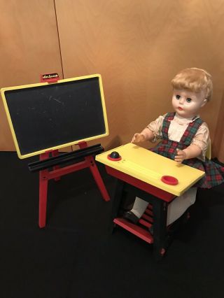 As - Is Vintage Reading Suzy Smart Doll School Desk Blackboard Easel