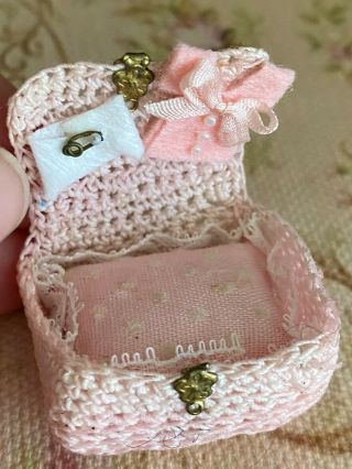Vintage Miniature Dollhouse Artisan Pink Layette Basket For Child 