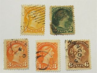 5 Canadian Queen Victoria Stamps 1860 