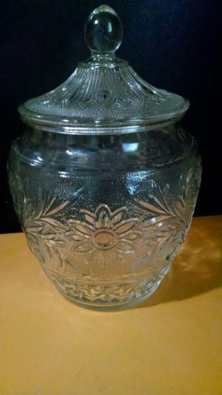 Vintage Anchor Hocking “daisy” Sandwich Clear Glass Biscuit Cookie Jar With Lid