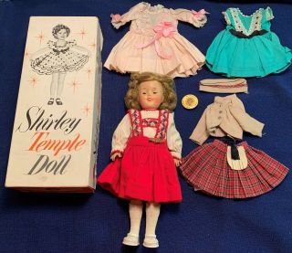 Vintage Shirley Temple Doll 1950’s Vinyl 12” Plus 3 Dresses Box